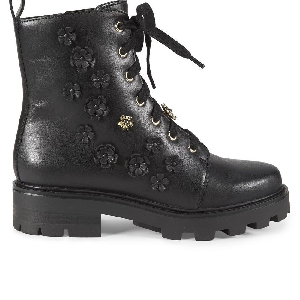Karl Lagerfeld Paris Mela Fleur 40MM Floral Embellished Leather Combat Boots 7